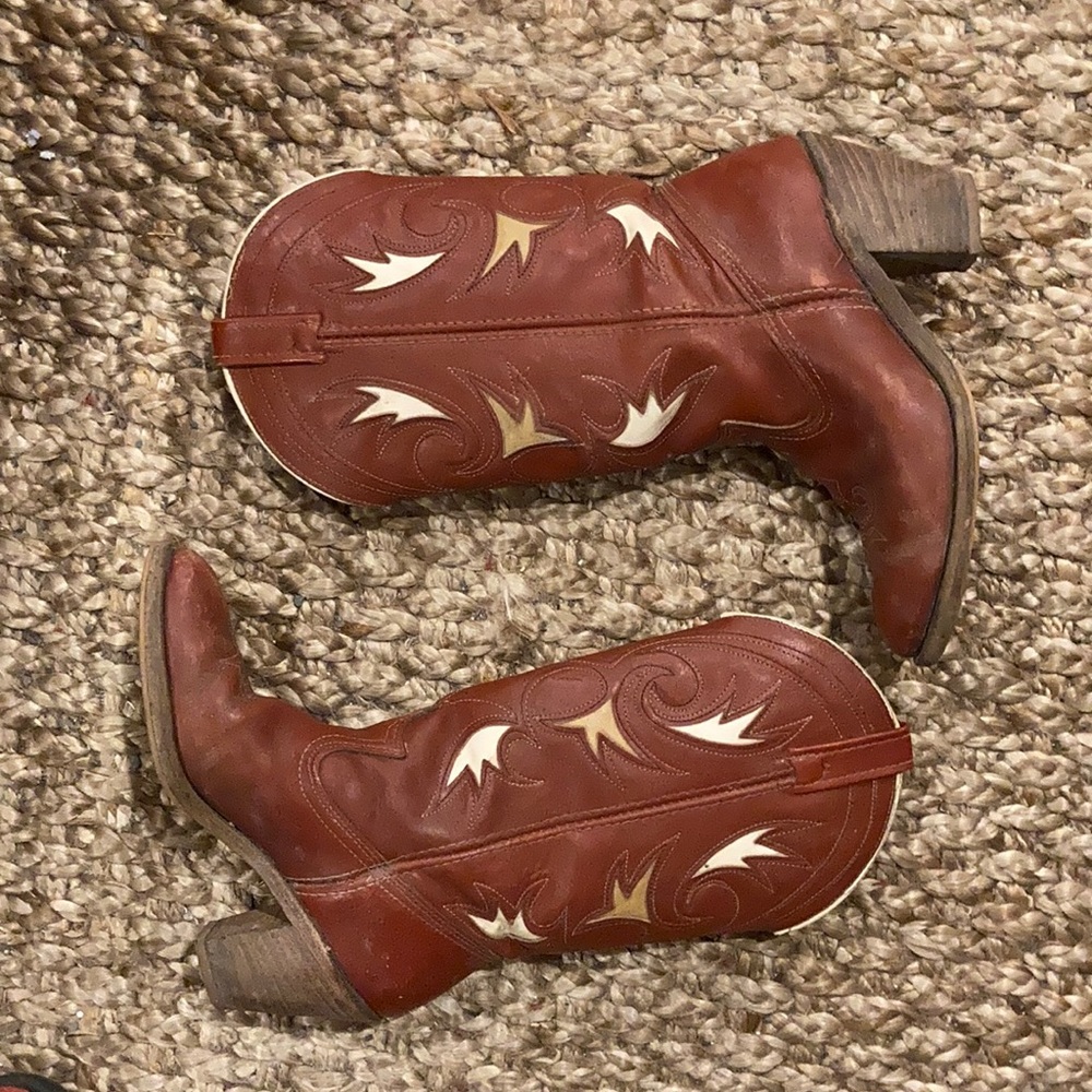 Red leather cowboy heeled booties vintage